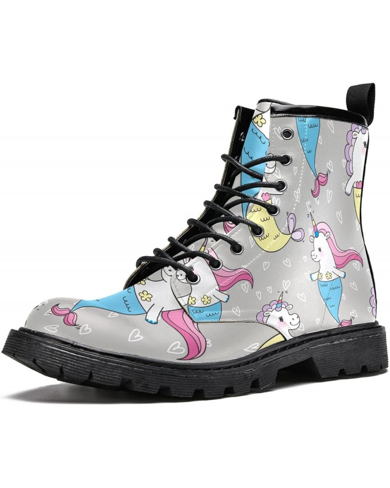 Boots for Women Cartoon Unicorn Fish Heart Grey Color Print Women's High Top Boots Outdoor Sneakers Custom Shoes Slip Resista...