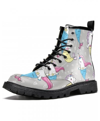 Boots for Women Cartoon Unicorn Fish Heart Grey Color Print Women's High Top Boots Outdoor Sneakers Custom Shoes Slip Resista...