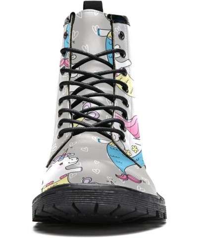 Boots for Women Cartoon Unicorn Fish Heart Grey Color Print Women's High Top Boots Outdoor Sneakers Custom Shoes Slip Resista...