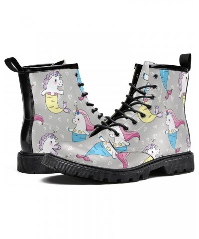 Boots for Women Cartoon Unicorn Fish Heart Grey Color Print Women's High Top Boots Outdoor Sneakers Custom Shoes Slip Resista...