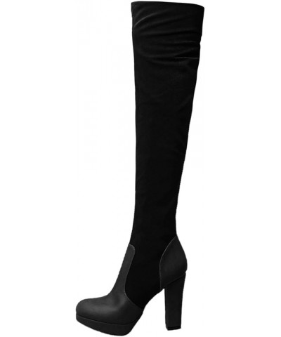 Womens Boots Over The Knee Heels Long Boots 2023 New Long Tube Shoes Women's Elastic Frosted Water Platform High Heel Black $...