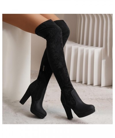 Womens Boots Over The Knee Heels Long Boots 2023 New Long Tube Shoes Women's Elastic Frosted Water Platform High Heel Black $...