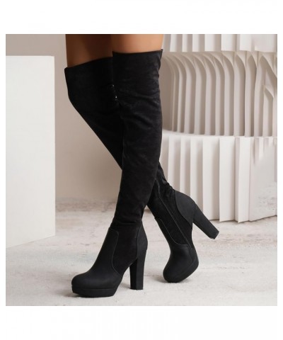 Womens Boots Over The Knee Heels Long Boots 2023 New Long Tube Shoes Women's Elastic Frosted Water Platform High Heel Black $...