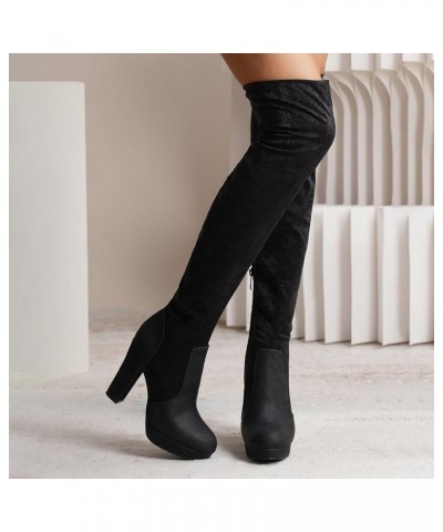 Womens Boots Over The Knee Heels Long Boots 2023 New Long Tube Shoes Women's Elastic Frosted Water Platform High Heel Black $...