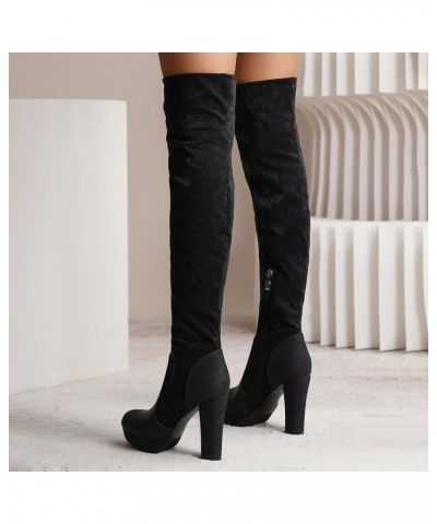 Womens Boots Over The Knee Heels Long Boots 2023 New Long Tube Shoes Women's Elastic Frosted Water Platform High Heel Black $...