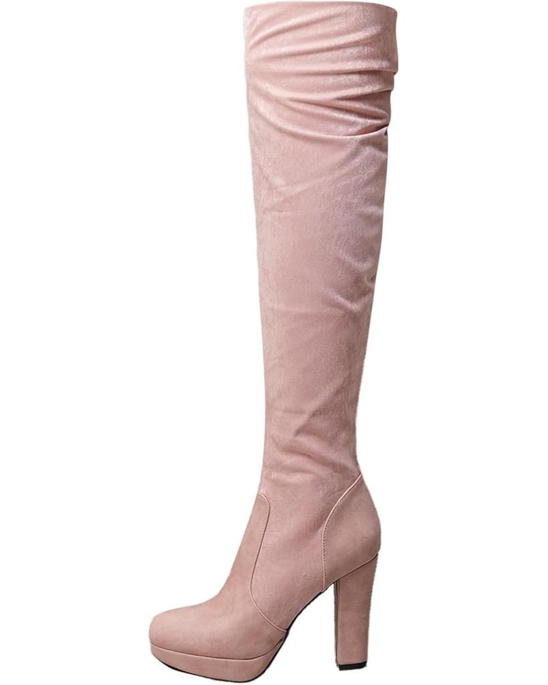 Women's Denim Low Heels Over The Knee Boots Flat Thigh High Boots Round Toe Side Zipper Long Boots Pull On Chunky platform F1...