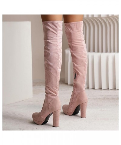 Women's Denim Low Heels Over The Knee Boots Flat Thigh High Boots Round Toe Side Zipper Long Boots Pull On Chunky platform F1...