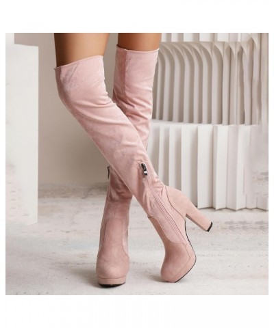 Women's Denim Low Heels Over The Knee Boots Flat Thigh High Boots Round Toe Side Zipper Long Boots Pull On Chunky platform F1...