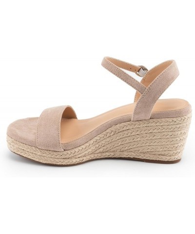 Espadrilles Strappy Suede Wedge Sandals for Women Dressy Summer Ankle Strap Buckle Open Toe Sandals Nude $30.67 Sandals