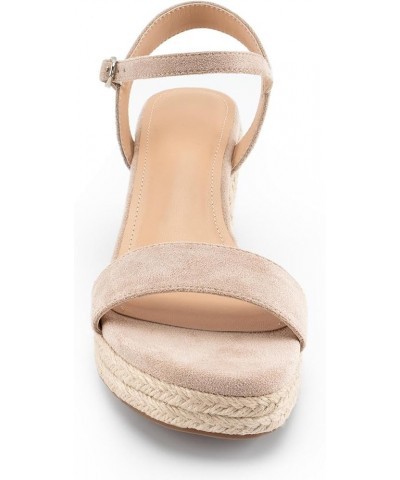 Espadrilles Strappy Suede Wedge Sandals for Women Dressy Summer Ankle Strap Buckle Open Toe Sandals Nude $30.67 Sandals