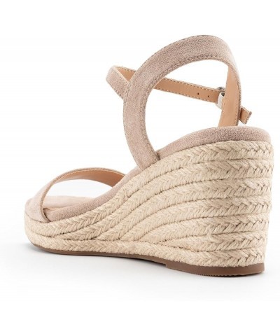 Espadrilles Strappy Suede Wedge Sandals for Women Dressy Summer Ankle Strap Buckle Open Toe Sandals Nude $30.67 Sandals