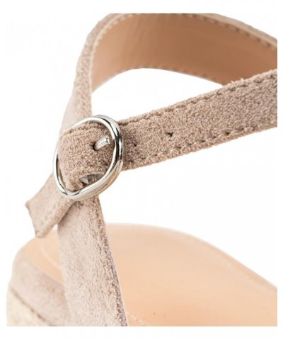 Espadrilles Strappy Suede Wedge Sandals for Women Dressy Summer Ankle Strap Buckle Open Toe Sandals Nude $30.67 Sandals