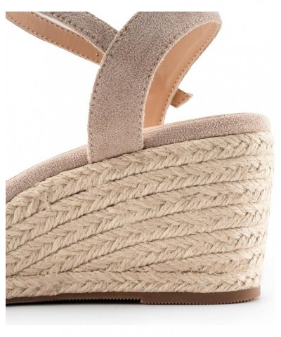 Espadrilles Strappy Suede Wedge Sandals for Women Dressy Summer Ankle Strap Buckle Open Toe Sandals Nude $30.67 Sandals