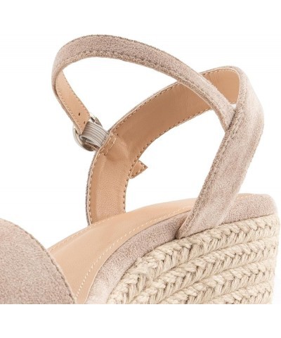 Espadrilles Strappy Suede Wedge Sandals for Women Dressy Summer Ankle Strap Buckle Open Toe Sandals Nude $30.67 Sandals