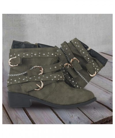 Boots for Women Zip High Heeled Short Boots Vintage Breathable Chunky Heel Leather Boots Boots Men A Green $23.32 Boots