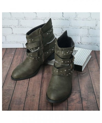 Boots for Women Zip High Heeled Short Boots Vintage Breathable Chunky Heel Leather Boots Boots Men A Green $23.32 Boots