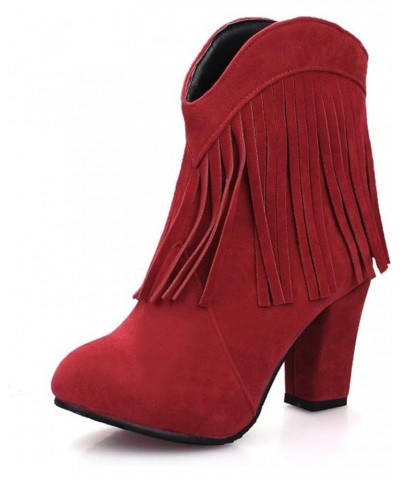 Ankle Boots For Women With Heel Chunky Block Booties Western Shoes Dressy Wide Width Side Zipper Short Boots Rm-red $16.65 Boots