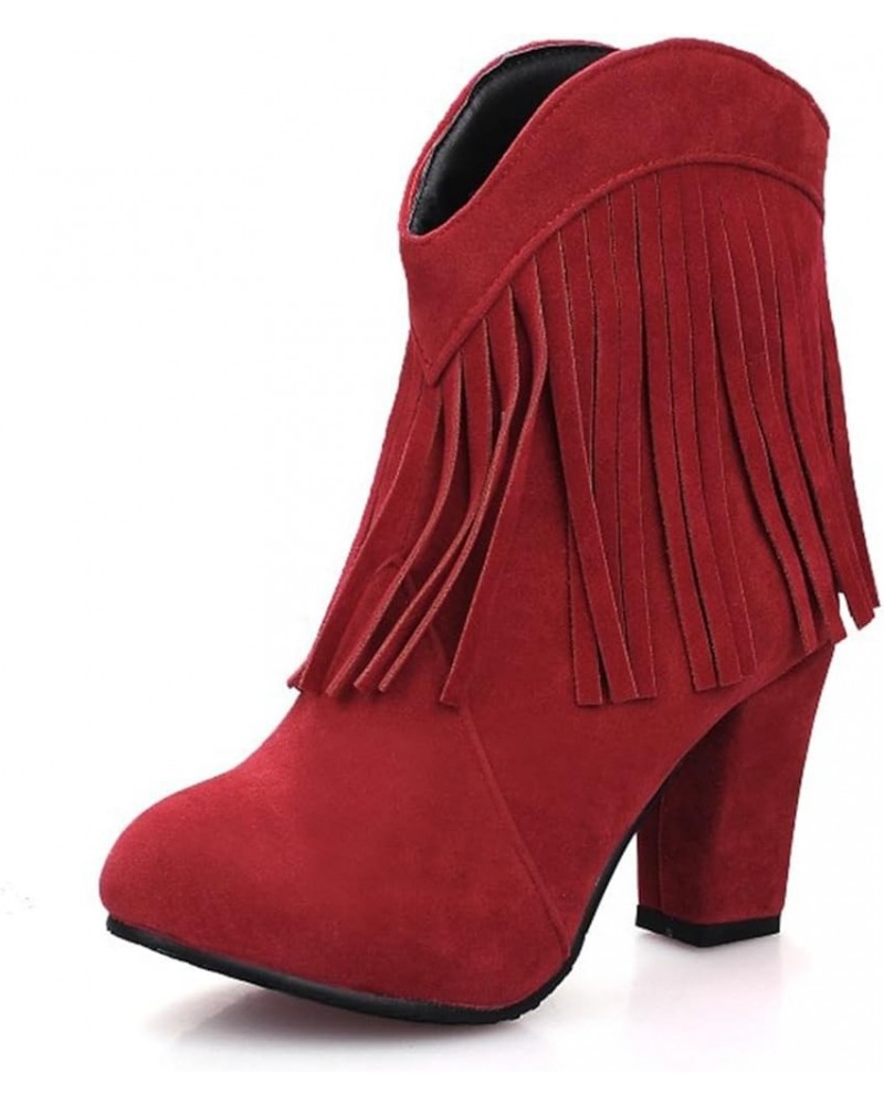 Ankle Boots For Women With Heel Chunky Block Booties Western Shoes Dressy Wide Width Side Zipper Short Boots Rm-red $16.65 Boots