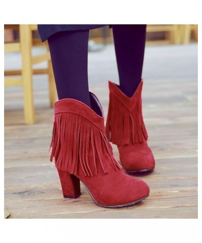 Ankle Boots For Women With Heel Chunky Block Booties Western Shoes Dressy Wide Width Side Zipper Short Boots Rm-red $16.65 Boots