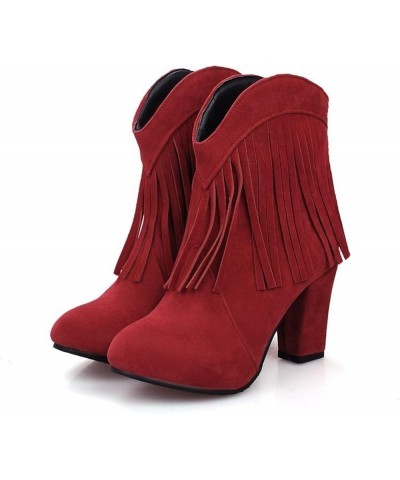 Ankle Boots For Women With Heel Chunky Block Booties Western Shoes Dressy Wide Width Side Zipper Short Boots Rm-red $16.65 Boots