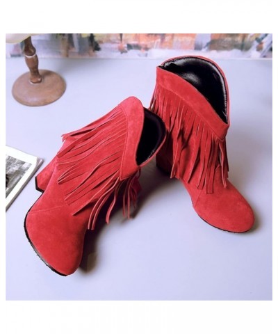 Ankle Boots For Women With Heel Chunky Block Booties Western Shoes Dressy Wide Width Side Zipper Short Boots Rm-red $16.65 Boots