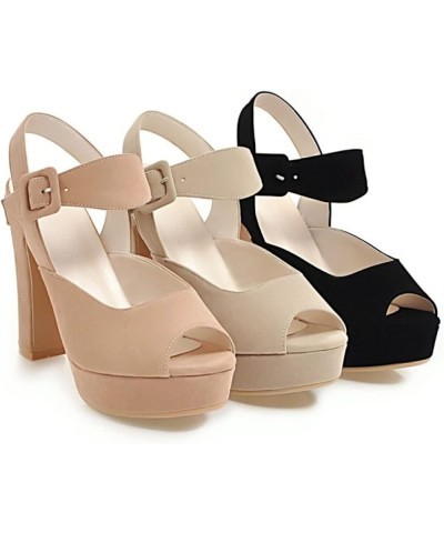 Women's Summer Platform Heeled Sandals Block High Heels Pumps Buckle Ankle Strap Faux Suede Party Dress Sandal Beige-2 $25.20...