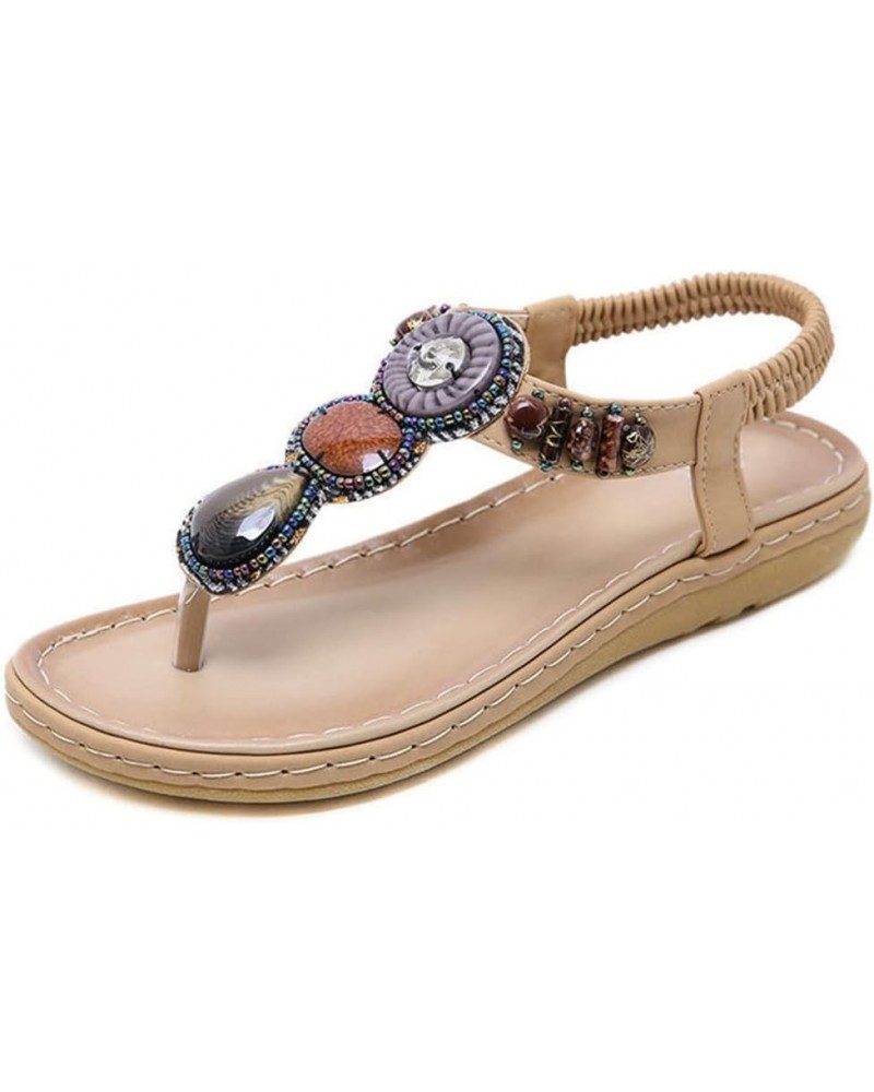 Summer Shoes Ladies Beach Sandals Jeweled Fleaded Flip-Flops Boho Casual Flat Sandals 10 Apricot $27.67 Sandals