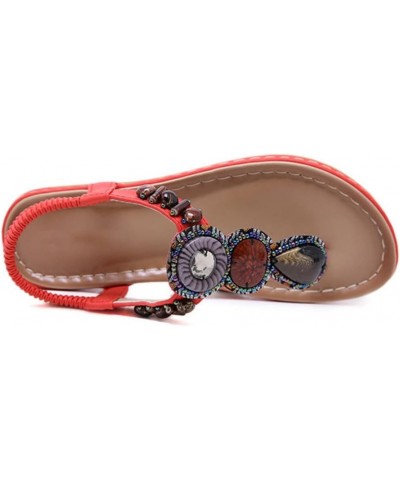 Summer Shoes Ladies Beach Sandals Jeweled Fleaded Flip-Flops Boho Casual Flat Sandals 10 Apricot $27.67 Sandals