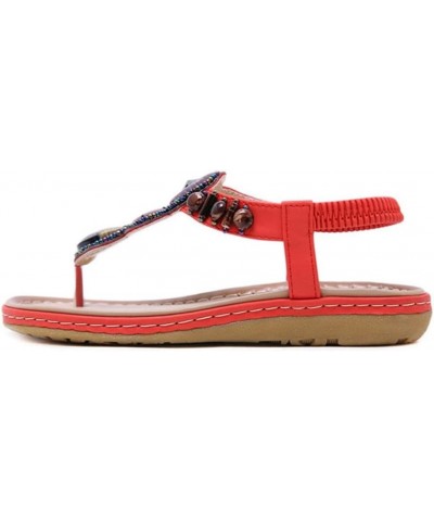 Summer Shoes Ladies Beach Sandals Jeweled Fleaded Flip-Flops Boho Casual Flat Sandals 10 Apricot $27.67 Sandals