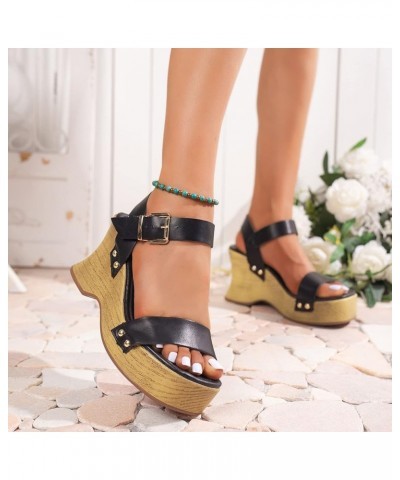 Women's Floral Shoes Women Summer Buckle Strap Solid Casual Open Toe Wedges Comfortable Beach Shoes Sandals (White, 6.5) 7 Bl...