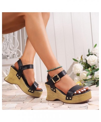 Women's Floral Shoes Women Summer Buckle Strap Solid Casual Open Toe Wedges Comfortable Beach Shoes Sandals (White, 6.5) 7 Bl...