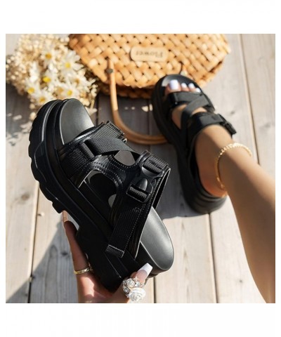 Womens Open Toe Spring Wedge Sandals Trendy Beach 2024 Casual Fashion Dressy Thick Sole Summer Slip On Work Office Black $18....