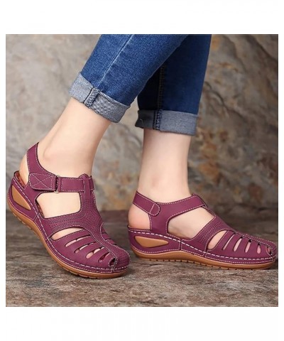 Closed Toe Sandals for Women Casual Summer Hollow Out Vintage Wedge Sandal Gladiator Outdoor Shoes Ankle Buckle Strap Sandals...