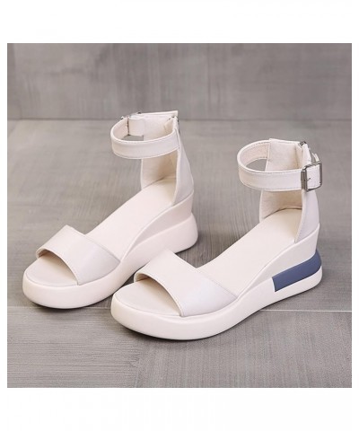 Bohemian Solid Peep Shoes Toe Wedges Bottom Thick Sandals Women Flatform Women's Wedges Beige $19.90 Sandals