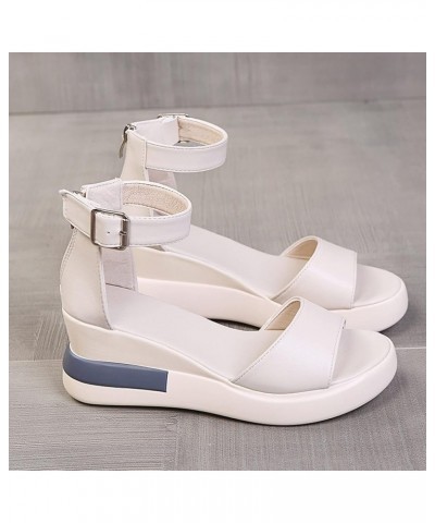 Bohemian Solid Peep Shoes Toe Wedges Bottom Thick Sandals Women Flatform Women's Wedges Beige $19.90 Sandals