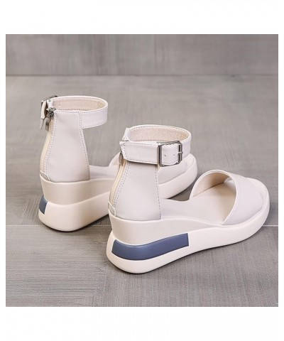 Bohemian Solid Peep Shoes Toe Wedges Bottom Thick Sandals Women Flatform Women's Wedges Beige $19.90 Sandals