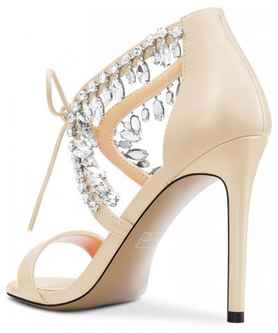 Women Stiletto High Heel Peep Open Toe Sandals Lace-up Rhinestone Crystal Party Cute 3.9 Inches Heels Beige $44.38 Sandals