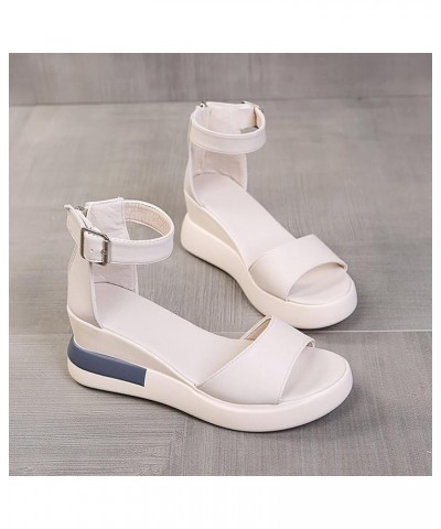 Bohemian Solid Peep Shoes Toe Wedges Bottom Thick Sandals Women Flatform Women's Wedges Beige $19.90 Sandals