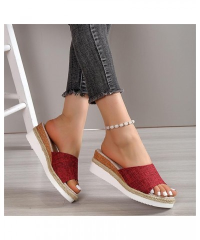 Women Color Matching Cloth Platform Sandals Ladies Open Toe Casual Slope Heel Sippers Non Slip Arch Support Thick Sole Sandal...