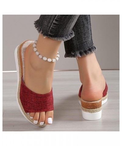 Women Color Matching Cloth Platform Sandals Ladies Open Toe Casual Slope Heel Sippers Non Slip Arch Support Thick Sole Sandal...