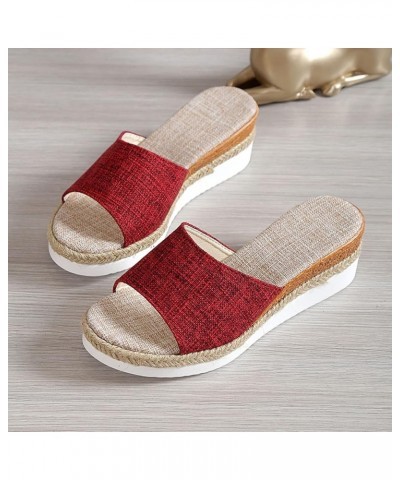 Women Color Matching Cloth Platform Sandals Ladies Open Toe Casual Slope Heel Sippers Non Slip Arch Support Thick Sole Sandal...