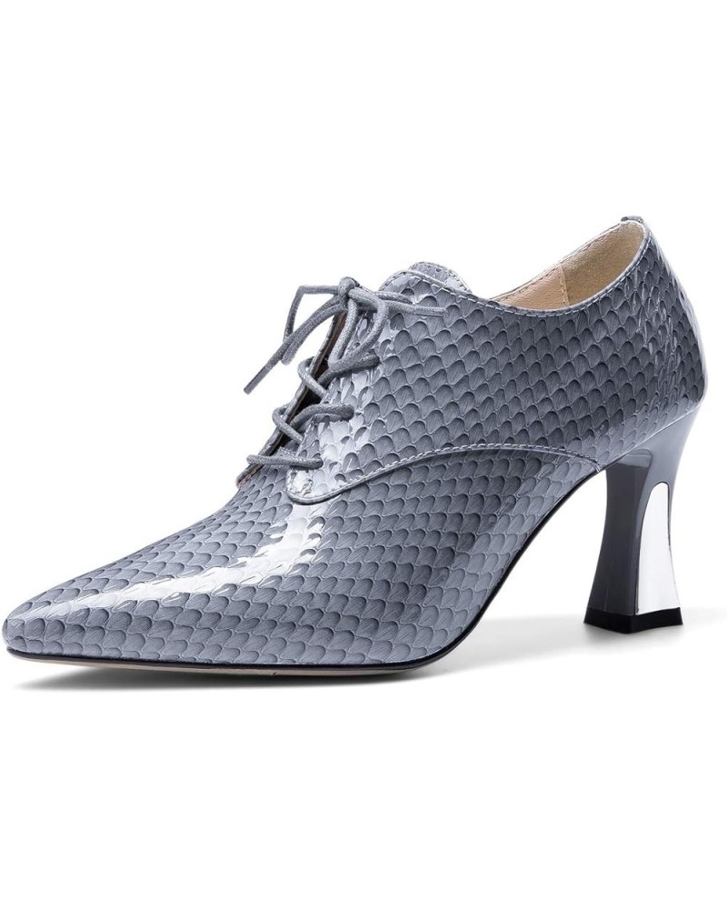 Women's Genuine Leather Handmade Clear Pointed Toe Sexy High Heel Lace Up Graceful Pump Shoes Grey $31.94 Pumps