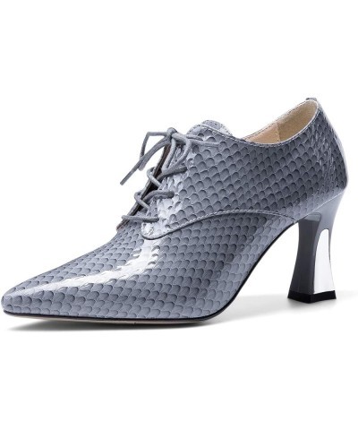 Women's Genuine Leather Handmade Clear Pointed Toe Sexy High Heel Lace Up Graceful Pump Shoes Grey $31.94 Pumps