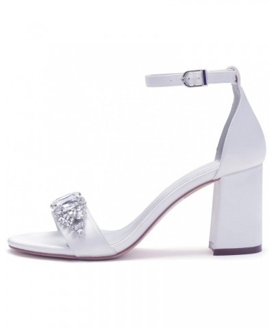 Women's Middle Heel Chunky Sandals Ankle Strap Wedding Dress Pump Shoes Open Toe Satin Rhinestones Heels Sandal Shoes for For...