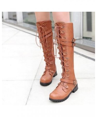 Womens Boots Gothic Vintage Lace Up Chunky Heel Boots for Women Lug Sole Punk Buckle Comfortable Boots Yellow $28.08 Outdoor ...