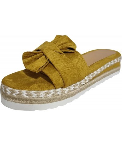 Roman Style Braided Flat Bow Slip-On Open Toe Breathable Sandals For Women Slide Sandals For Ladies Summer Casual Z1-yellow $...