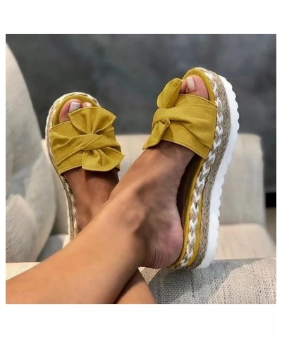 Roman Style Braided Flat Bow Slip-On Open Toe Breathable Sandals For Women Slide Sandals For Ladies Summer Casual Z1-yellow $...