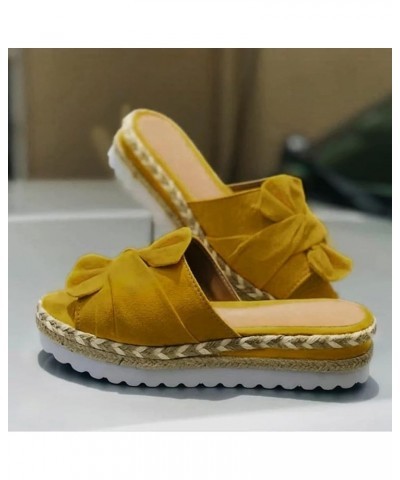 Roman Style Braided Flat Bow Slip-On Open Toe Breathable Sandals For Women Slide Sandals For Ladies Summer Casual Z1-yellow $...