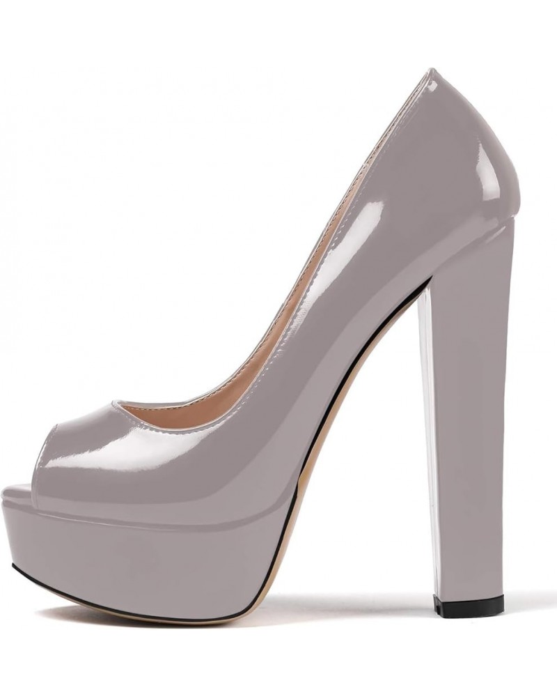 Women's Peep Toe Platform Pumps Chunky Heel Slip On Weding Party Evening Dress Shoes Grey $24.20 Pumps