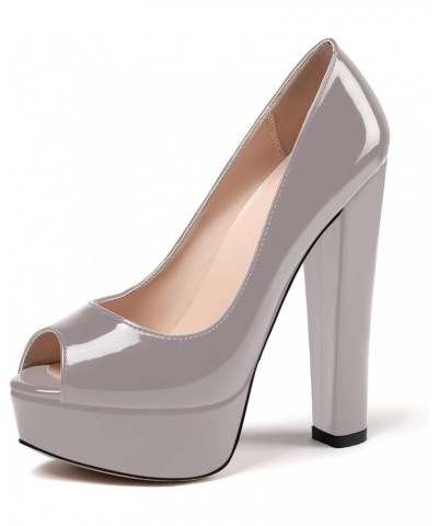 Women's Peep Toe Platform Pumps Chunky Heel Slip On Weding Party Evening Dress Shoes Grey $24.20 Pumps